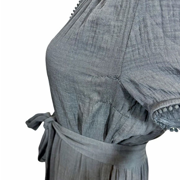 AYR The Kite Midi Dress Cotton Gauze Button Front Pom Pom Tiered Blk PLEASE READ - Picture 10 of 14